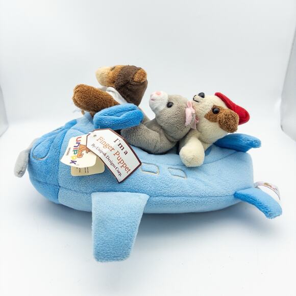 NEW Unipak Designs 10” Airplane Plush Holder With 3 Finger Animal Pilot Puppets - Picture 3 of 13